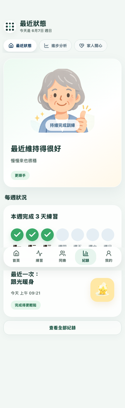 Cognitive Grid app 進步回顧畫面